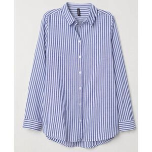 H&M classic blue cotton striped button down blouse 8